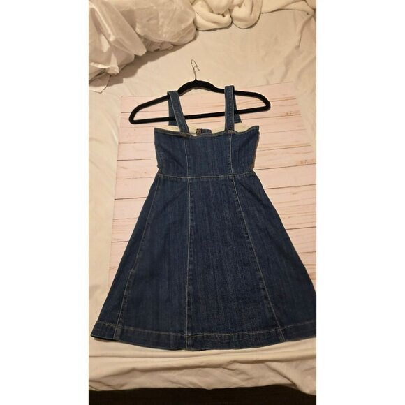 H&M Size2 Jean Mini Dress Denim Dress Zip Y2K Cowgirl Rodeo Rockabilly Festival - Picture 2 of 9